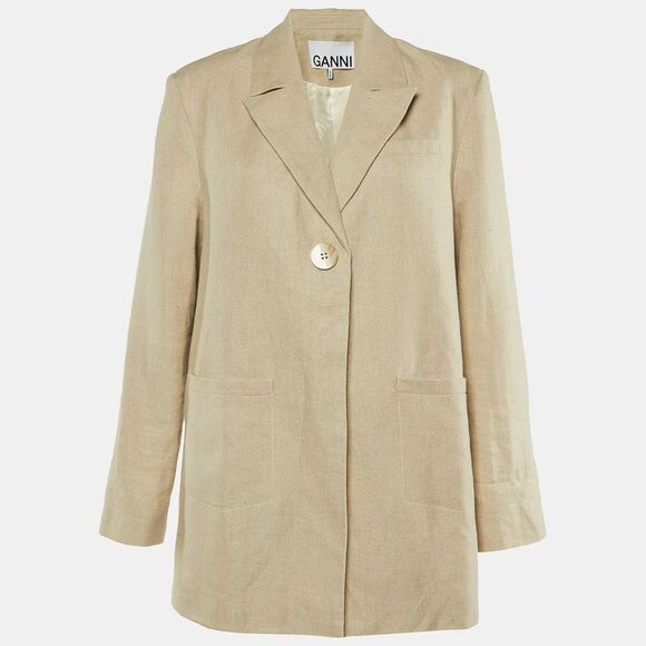 Ganni Jackets & Blazers - Ganni Neutral Linen Button Front Oversized Jacket L